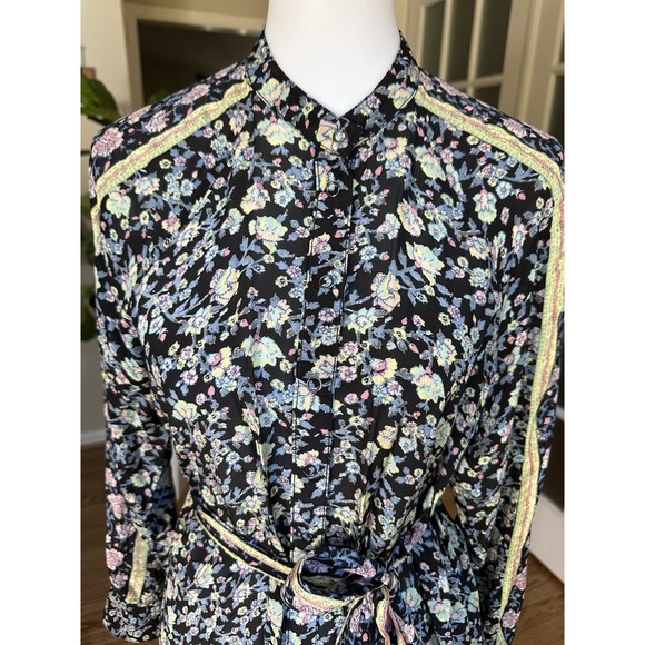 $108 Free People Flower Power Top XS Black Floral Print Split Neck Shirt Boho - Picture 5 of 11